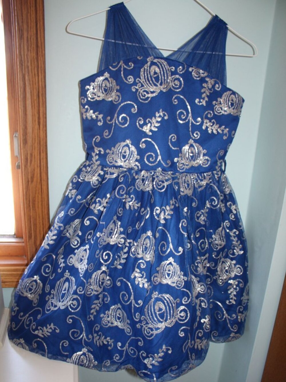 Disney Store Sz 9-10 Blue Silver Sequin Cinderella Princess Formal Costume Dress